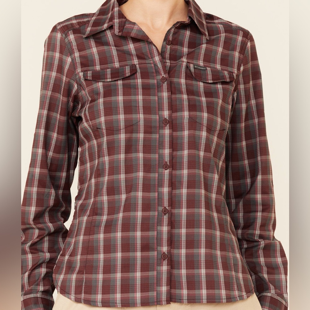 Columbia Malbec Plaid Long Sleeve Button-Down Omni-shade M Medium Shirt Top